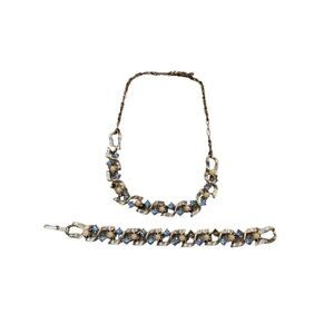 Silver and Blue Tone Matching Bracelet Necklace Set Glam